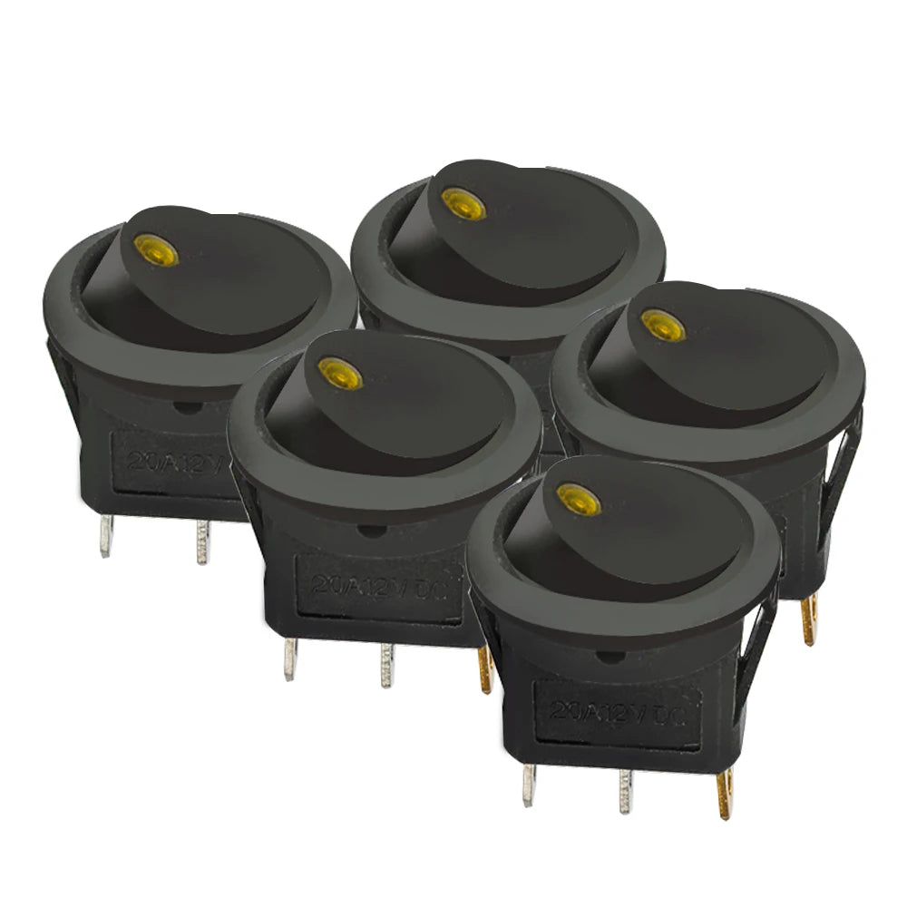 5 Pieces Car Pushbutton Switch 12V ON/OFF Luminescence Toggle Switches Round Rocker Dot Switch LED Light Waterproof - 20MM B 