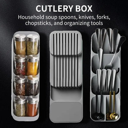 Kitchen Drawer Cutlery Storage Tray Knife Holder Spoon Forks Tableware Organizer Container For Spice Bottles Knives Block Rac