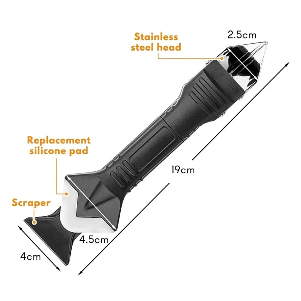 5 in 1 Metal Head Shovel Glue Tool Kit: Silicone Spatula, Caulk Remover, Grout Removal, Sealant Finishing & Corner Scrap