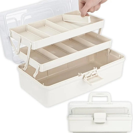 3-Layer Plastic Dividing Storage Box Craft Organizer and Storage with Adjustable Spacers Portable Handled Art Supply Organize
