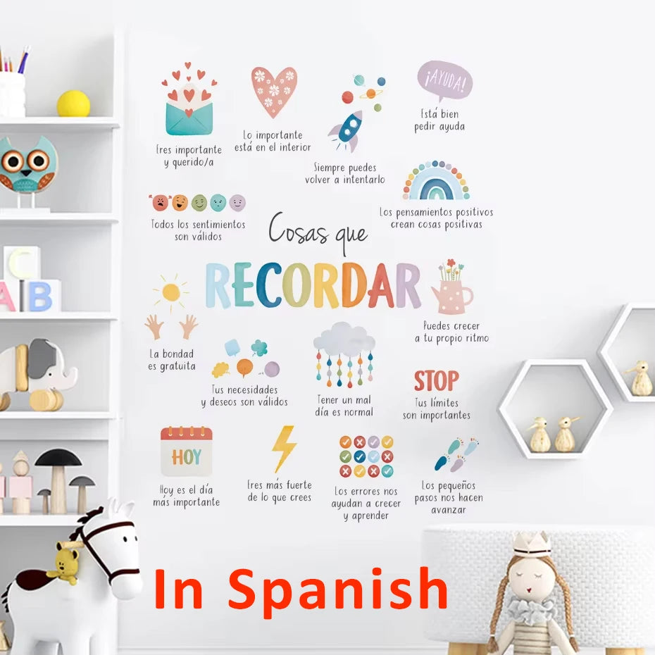 Spanish/English Things To Remember Kids Wall Sticker Art Spanish Office Decor Spanish or English Calming Corner Baby Room Dec