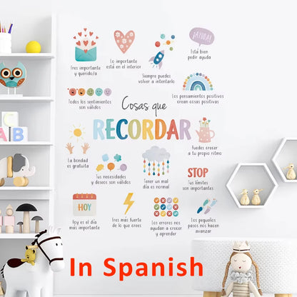 Spanish/English Things To Remember Kids Wall Sticker Art Spanish Office Decor Spanish or English Calming Corner Baby Room Dec