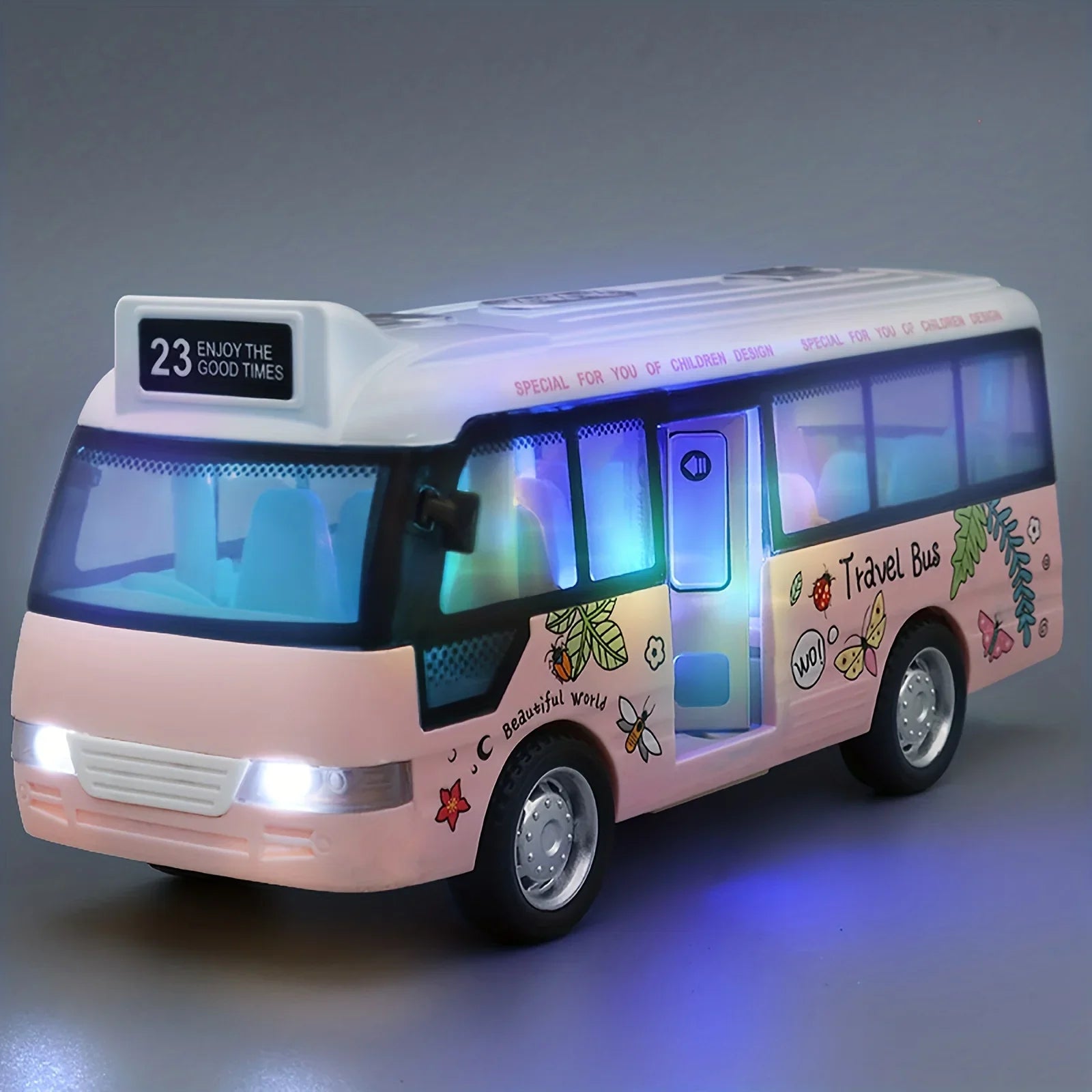 City Bus Toys Cars Die-Cast Plastic Airport Cars For Boys Girls, Pull Back Play Vehicle With Sound, Light Up & Open-able Door