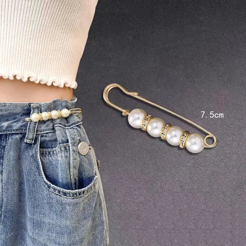 Women New Cute Imitation Pearl Rhinestone Brooch Anti-lighting Skirt Waist Pin Fashion Jewelry Accessories Gifts