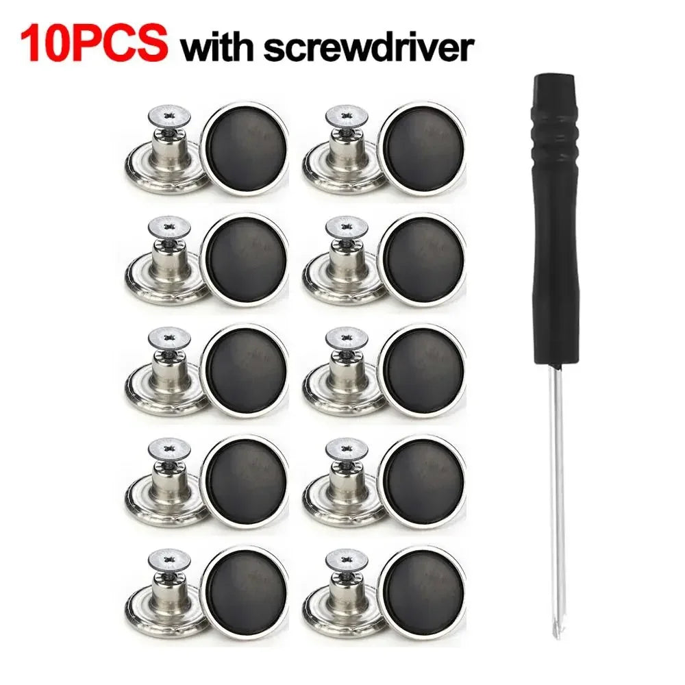 10Pcs Metal Jeans Buttons 17mm Replacement No-Sewing Screw Button Repair Kit Nailless Removable Jean Buckles Clothing Pants P