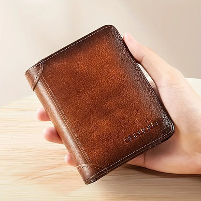 GERUOLA Slim RFID Shielded Genuine Leather Wallet for Men-Multifunctional ID & Credit Card Holder Dark Brown with Embellishme