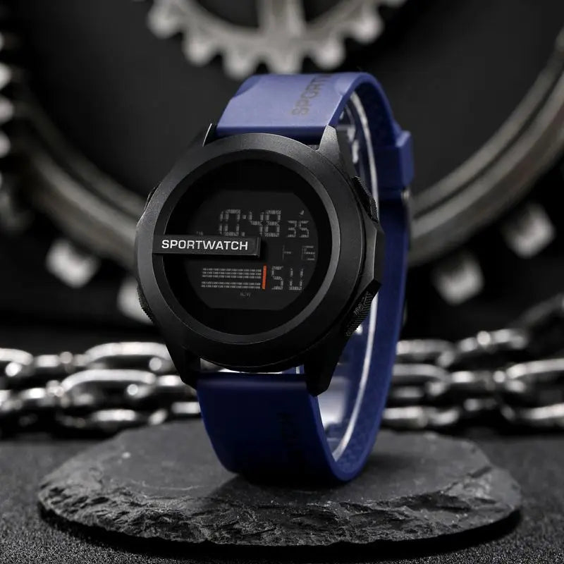 Multi Functional Electronic Watch Men's Large Dial Luminous Electronic Watch - Dark Blue
