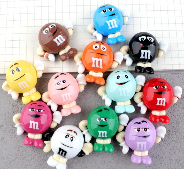 20pcs/lot Kawaii Funny M Beans Flatback Resin Cabochon Scrapbooking Crafts Fit Phone Deco Parts DIY Hair Bows Accessories - m