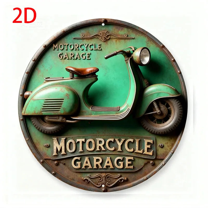 2D Vintage Round Aluminum Sign - Retro Metal Tin Sign - Motorcycle Rustic Metal Wall Art ,Room Decor Gift For Motorcycle - TY