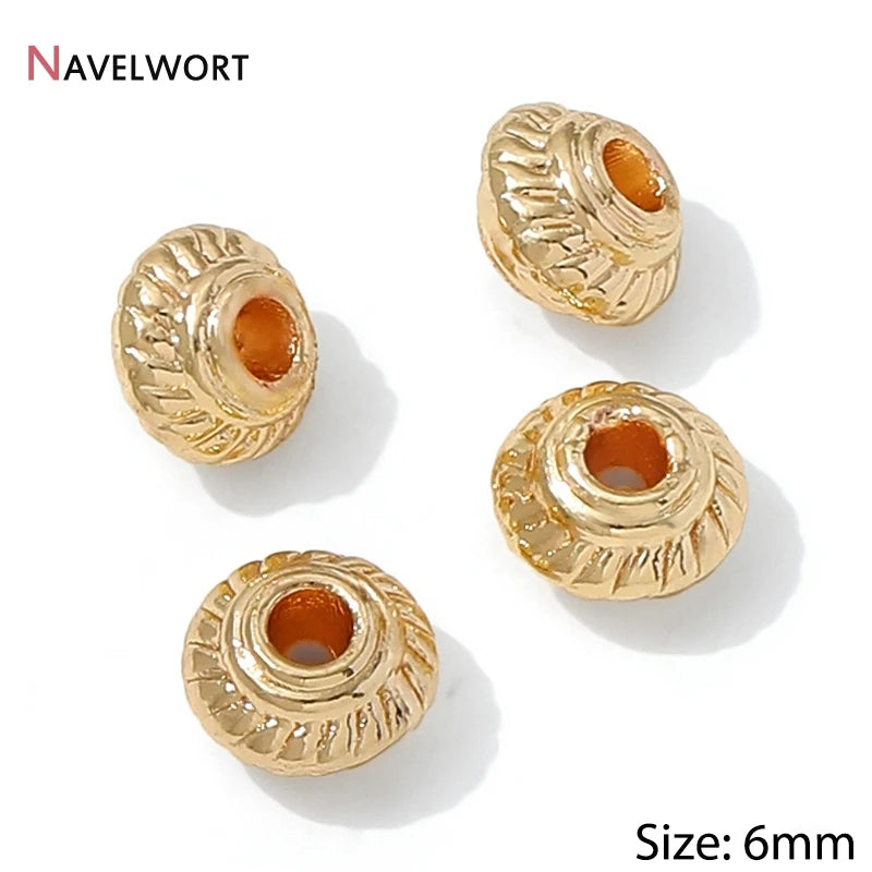 14K Gold Plated Oval Stripe Spacer Beads,Beads Separator,Brass Metal Flat Spacer Beads For Bracelet Necklace Making Accessori