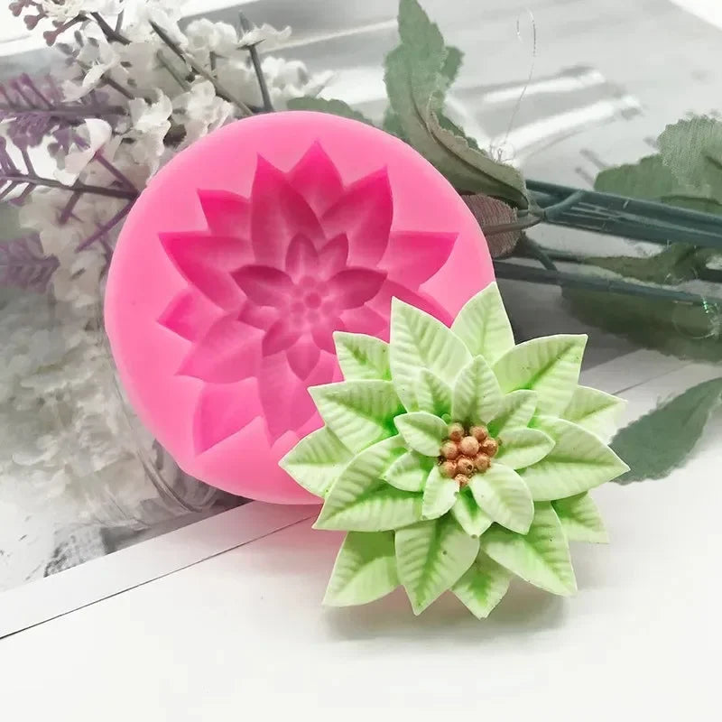 3D Holly Leaf Silicone Mold Cake Baking Christmas Decoration Chocolate Soap Red Fruit Flower Fondant Mould Kitchen Baking Too