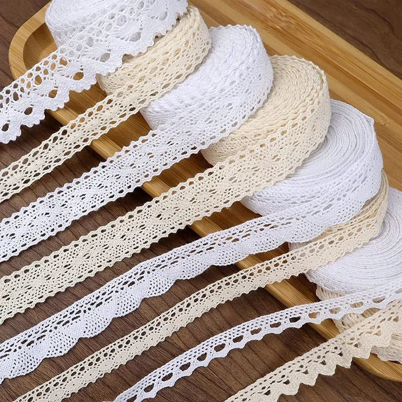 2/5M Cotton Lace Trim Vintage Lace Ribbon Crochet Cotton Lace Scalloped Edge for Bridal Wedding Decor DIY Craft Sewing Suppli
