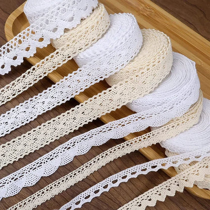 2/5M Cotton Lace Trim Vintage Lace Ribbon Crochet Cotton Lace Scalloped Edge for Bridal Wedding Decor DIY Craft Sewing Suppli