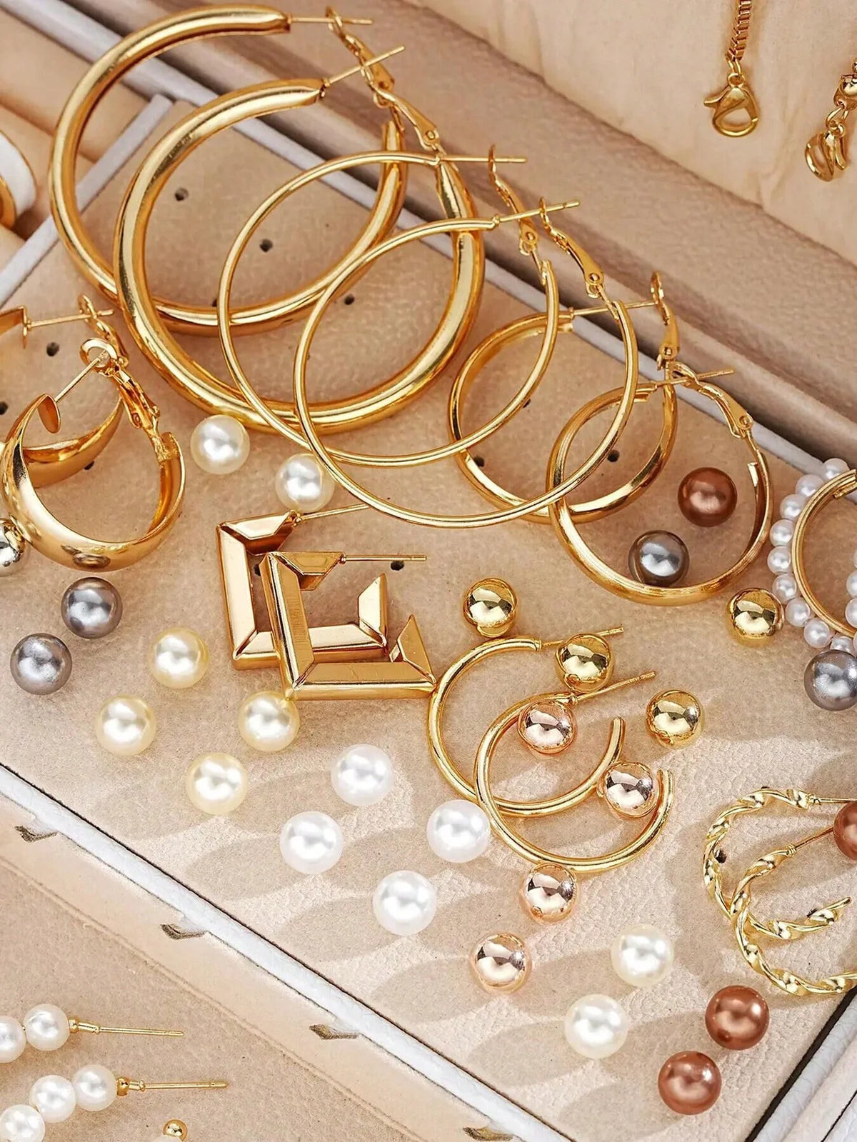 86pcs/Set Elegant Pearl Earrings Multi-Layered Necklace Ear Studs Rings 4-In-1 Jewelry Set For Women Daily Wear Gift (No Box)