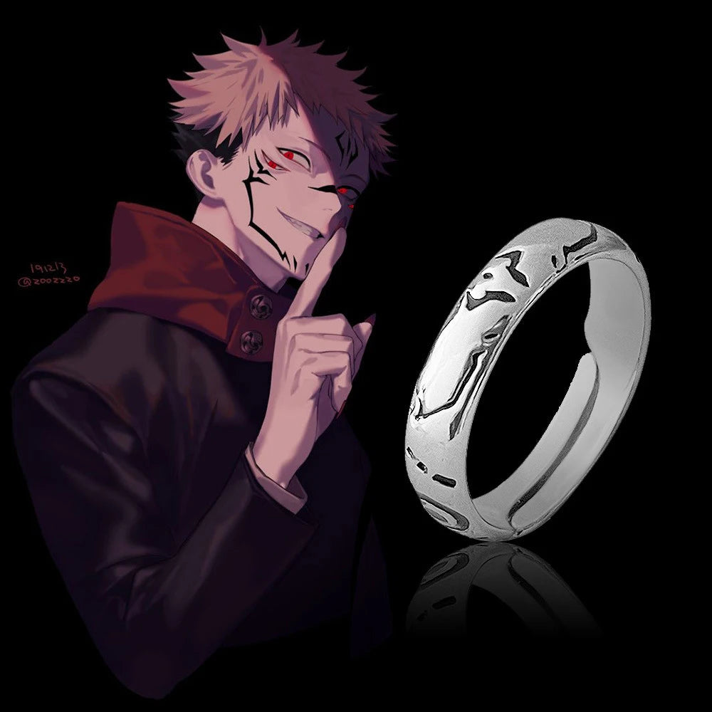 Anime Jujutsu Kaisen Ryomen Sukuna Itadori Yuji Ring Cosplay Metal Opening Adjustable Unisex Rings Jewelry Prop Accessories G
