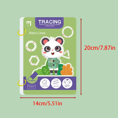 34-Page Reusable Children's Practice Book Set with Erasable Pen - Early Learning of Writing and Drawing Skills, Educational B