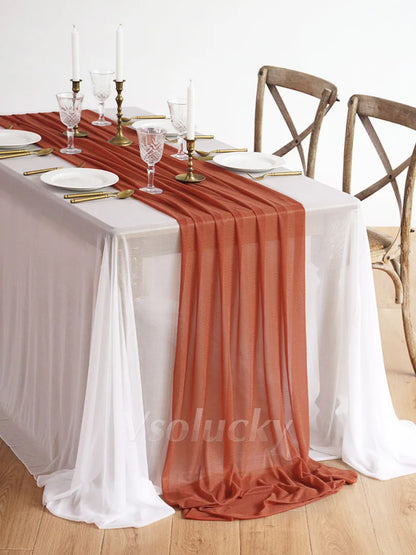 Table Runner Luxury Sheer for Wedding Rustic Boho Party Bridal Shower Birthday Christmas Decorations - Rust / 2m X 74cm