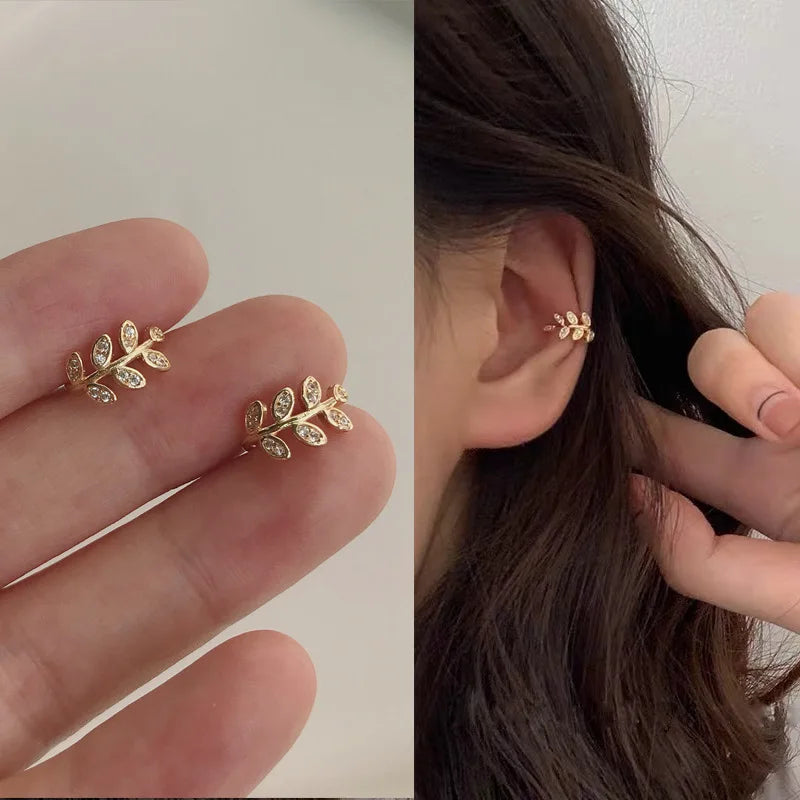 Silver Color Leaves Clip Earrings for Women Men Creative Simple C Ear Cuff Non-Piercing Ear Ear Clip Set Trend Jewelry Gift -