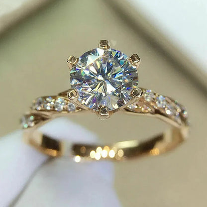Huitan Classic 6 Claw Cubic Zirconia Rings for Women Luxury Gold Color Wedding Engagement Bands Eternity Lady Jewelry