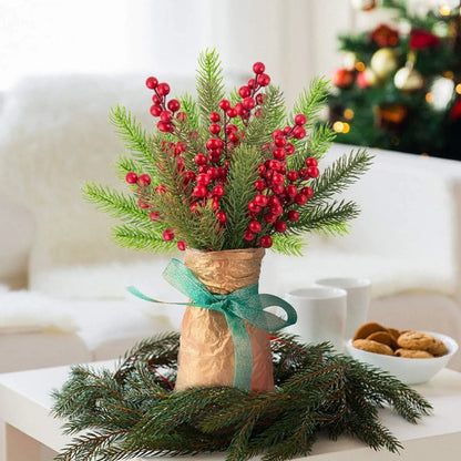 10Pcs Christmas Decoration Artificial Pine Branches Holly Berries Red Berry Branches for Christmas Tree Wreath Gifts Decorati