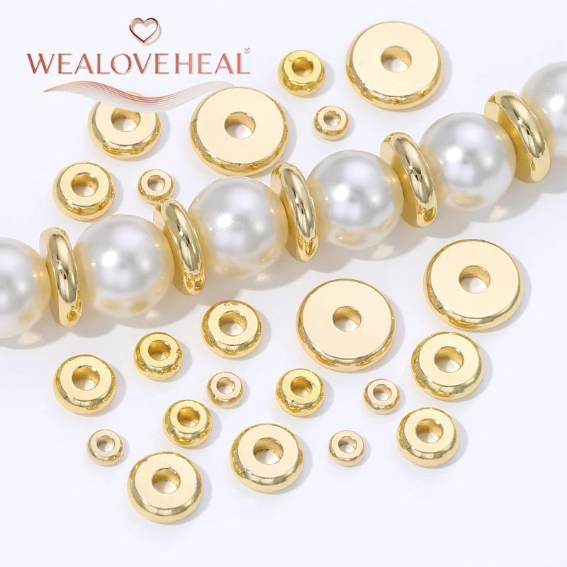 2.5/3/4/5/6/8mm14K Gold Plated Brass Metal Flat Round Beads Spacers For DIY Jewelry Making,Separator For Bead Bracelets Suppl