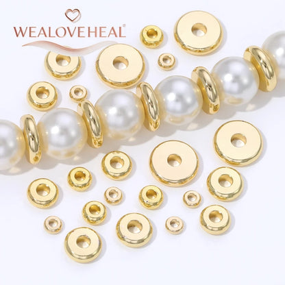 2.5/3/4/5/6/8mm14K Gold Plated Brass Metal Flat Round Beads Spacers For DIY Jewelry Making,Separator For Bead Bracelets Suppl