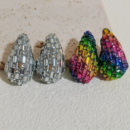Oversized colorful Stud Earrings with Full Diamonds and Drop-shaped Pendants in European and American Styles
