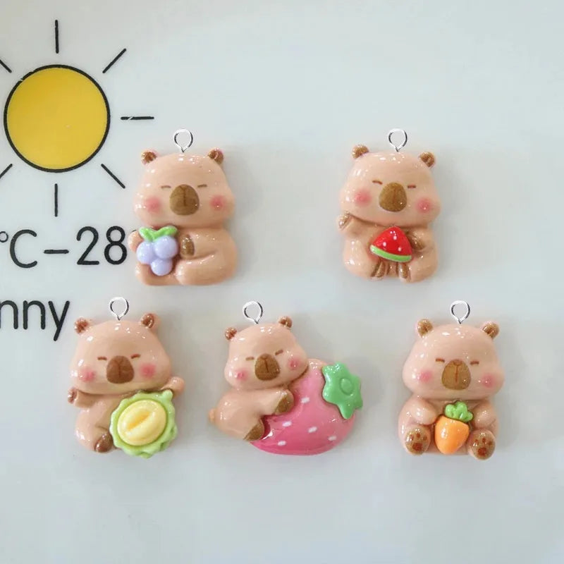 10pcs Cute Animals Capybara Resin Floating Charms Kawaii Fruit Grape Pendant Flatback for Jewelry Making Findings Diy Earring