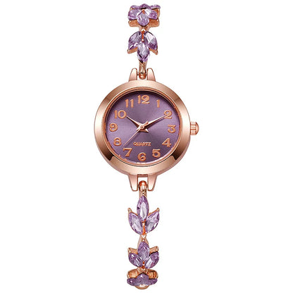 Elegant Women Watches Luxury Rhinestone Bracelet Bracelet Quartz Watch Reloj Mujer Girls Clock Gift（Without Box） - Purple