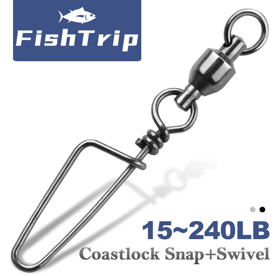 FishTrip Fishing Snap Swivels Ball Bearing Swivels with Stainless Steel Coastlock Snap Corrosion Resistant Black Nickel Coati
