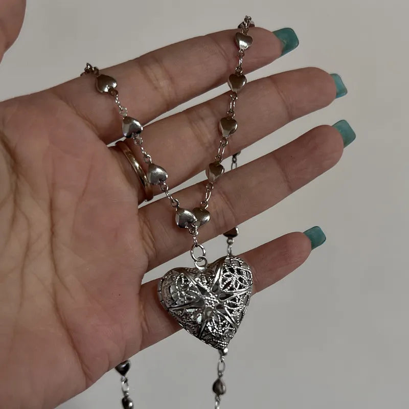 Romantic Heart Locket Pendant Openable Female Silver Color Stainless Steel Photo Frame Charm Necklace for Women Men Jewelry G