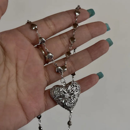 Romantic Heart Locket Pendant Openable Female Silver Color Stainless Steel Photo Frame Charm Necklace for Women Men Jewelry G