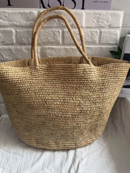 2026 Large Handwoven Rattan Tote Bag for Women Natural Straw Beach Bag Purse Luxury Shoulder Bags Handbag Summer