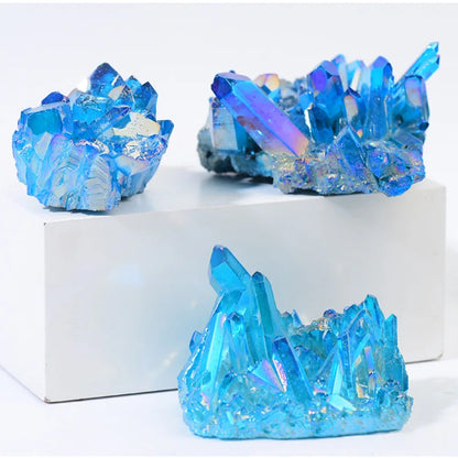 Sky Blue Quartz Natural Stones Electroplating Titanium Crystal Cluster Stone Specimens Cured Coating Healing Crystals Home De