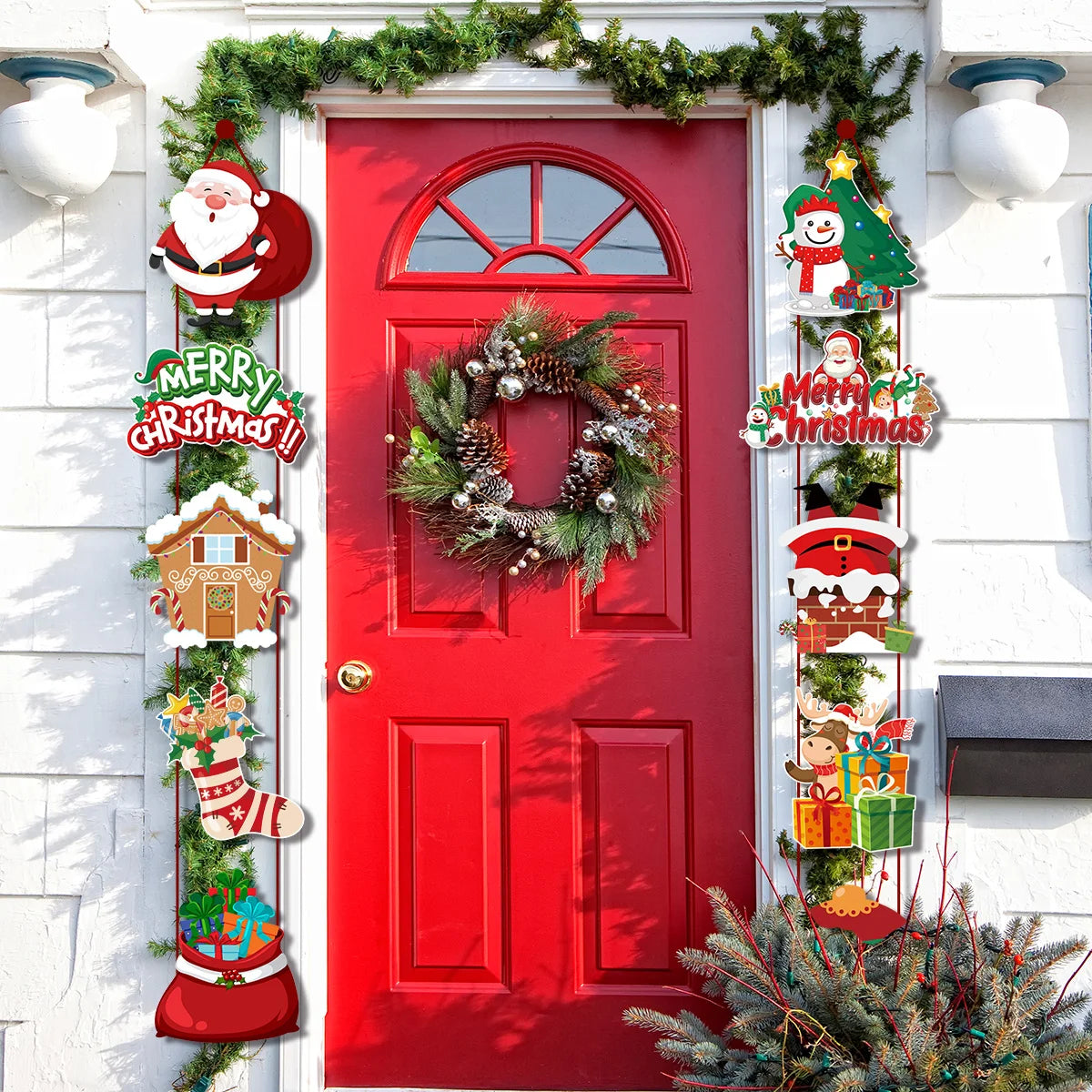 Merry Christmas Hanging Flag Porch Door Banner Santa Claus Snowman for Home Ornaments Door Decoration Supplies New Year Decor
