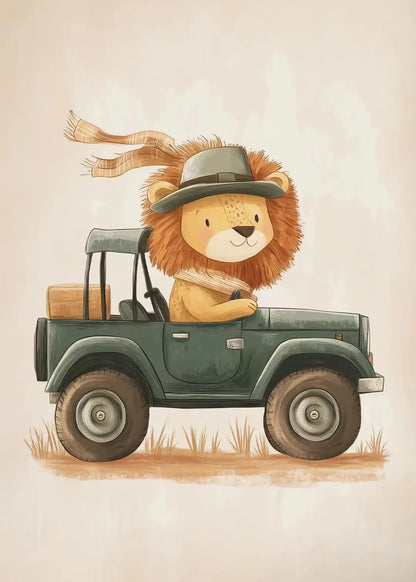 Minimalist Cute Skateboard Animal Wall Art Dog, Lion, Crocodile, Tiger, Bear, and Car Canvas Print Home Decor for Kids' Rooms