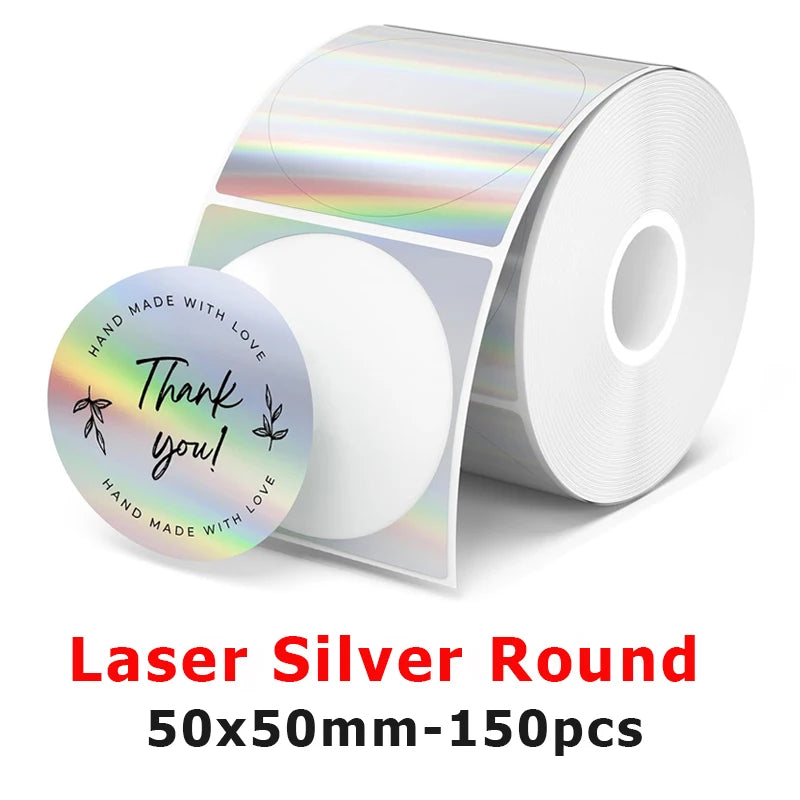 Munbyn/Nelko Holographic Laser Label Sticker Matte Silver Thermal Paper for M110 M220 M200 E210 P50 PM220 DETONG P1 WP9520 Ma