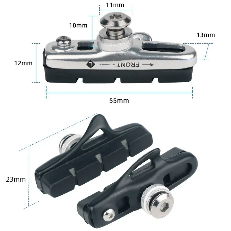 A Pair 55MM Brake Pads for Road Bikes with Metal Rings C-brake Pads Replaceable Brake Blocks Aluminium Alloy Block Bicycle Pa