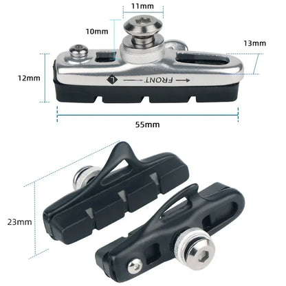 A Pair 55MM Brake Pads for Road Bikes with Metal Rings C-brake Pads Replaceable Brake Blocks Aluminium Alloy Block Bicycle Pa