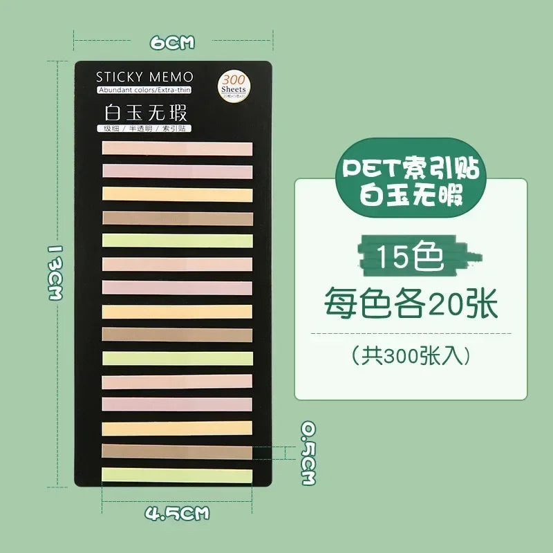 300Pcs Color Translucent Strips PET Index Sticker Note Highlight Mark Stickers Subjects Bookmarks Student Stationery Sticky N