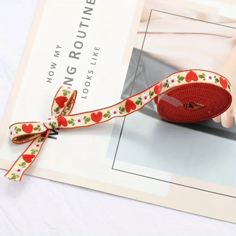 1pc 1m Jacquard Embroidery Webber Ribbon, DIY Handmade Bow Hair Accessories, Headgear Material, Gift Wrap Fabric - Love style