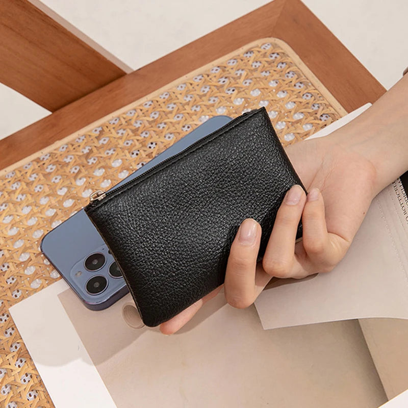 Women PU Leather Coin Purse Retro Litchi Pattern Zipper Pouch Mini Change Purses Unisex Solid Wallets Card Holder Storage Bag