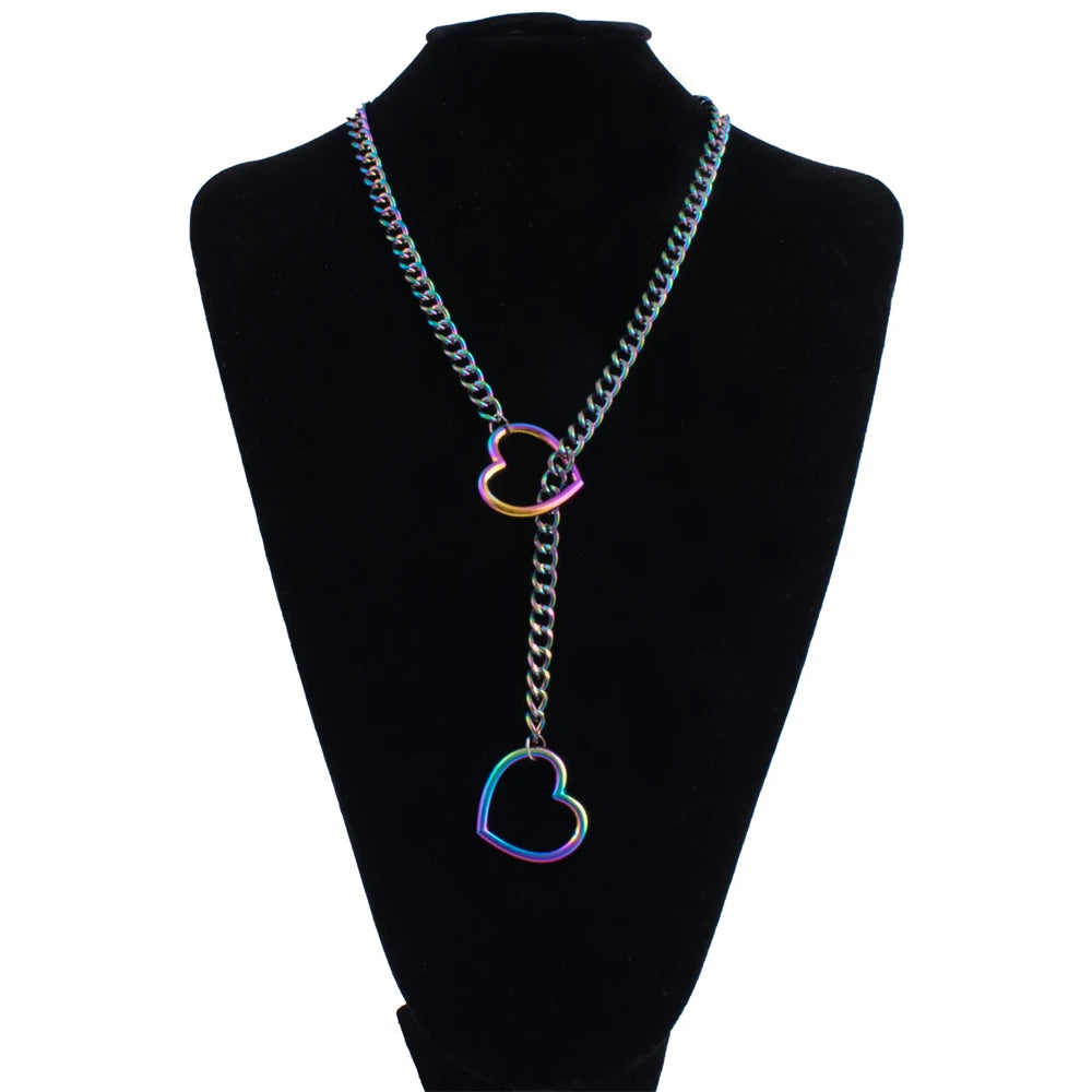 Heart Slip Chain Necklace For Women Fashion Punk Rock Goth Choker Jewelry Accessories - multicolor / 32in