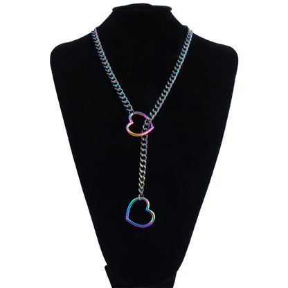 Heart Slip Chain Necklace For Women Fashion Punk Rock Goth Choker Jewelry Accessories - multicolor / 32in