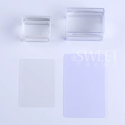 Square Nails Art Stamping Plates Kit French Manicure Transparent Silicone Polish Stencil Template Seal Stamper Scraper Nail T
