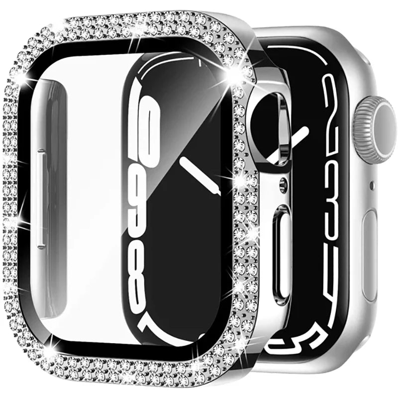 Glass+Diamond Cover For Apple watch case 46mm 40mm 44mm 41mm 42mm 45mm Bling Bumper Protector iWatch Series 11 10 9 SE 7 8 ca