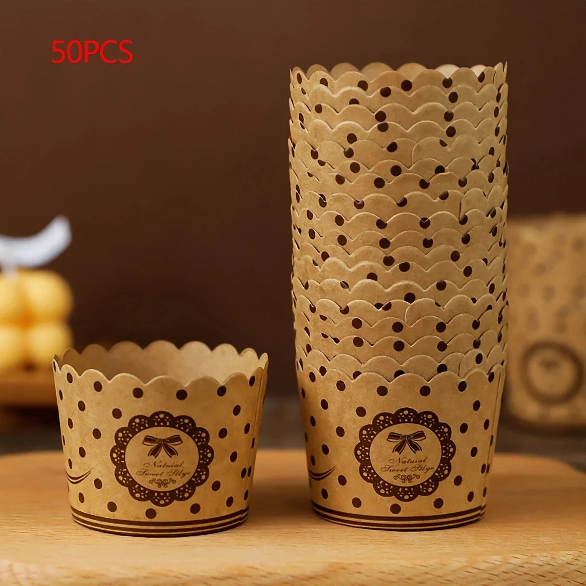 50pcs, Heat-Resistant Kraft Paper Muffin Cups for Baking and Serving - Small Kitchen Accessories for Cakes, Pastries, and Mor