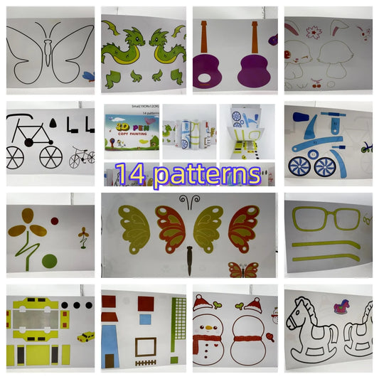 12/22 Sheets of 3D Printer Drawing Stencil Paper Template for 3D Printing Pen, Pattern and Clear Plate Set