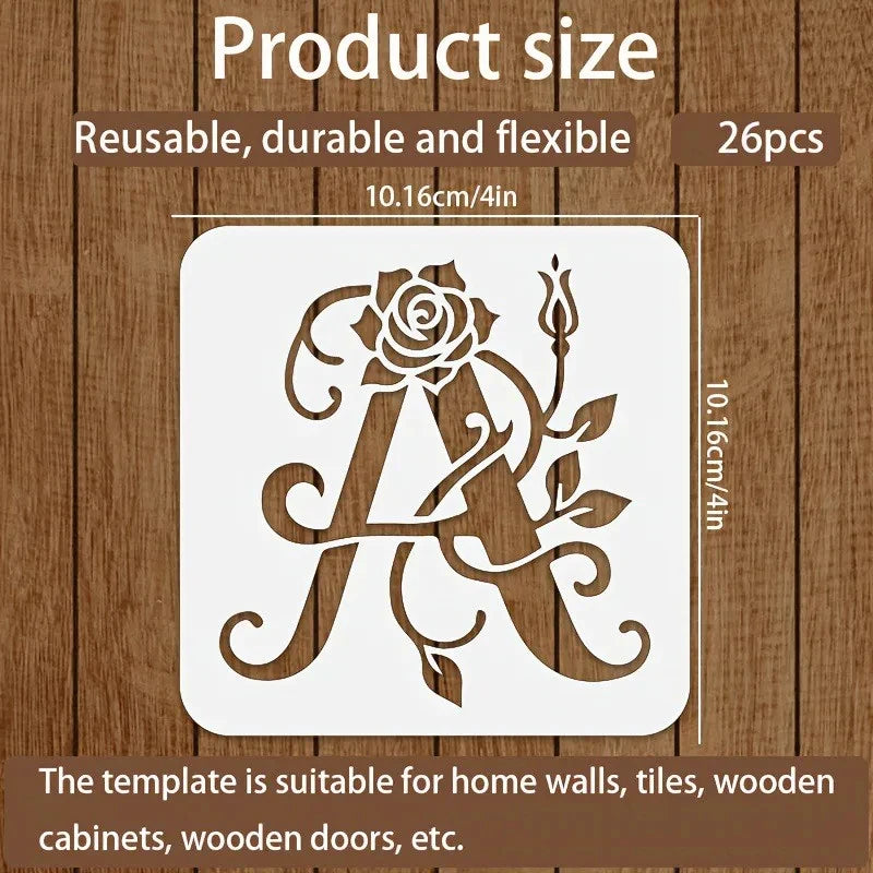 36 Floral Letter Templates Reusable Rose Letter Painting Template Hollowed-Out Graffiti Template Inkjet Printing Mold For Wal