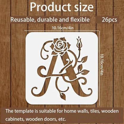 36 Floral Letter Templates Reusable Rose Letter Painting Template Hollowed-Out Graffiti Template Inkjet Printing Mold For Wal